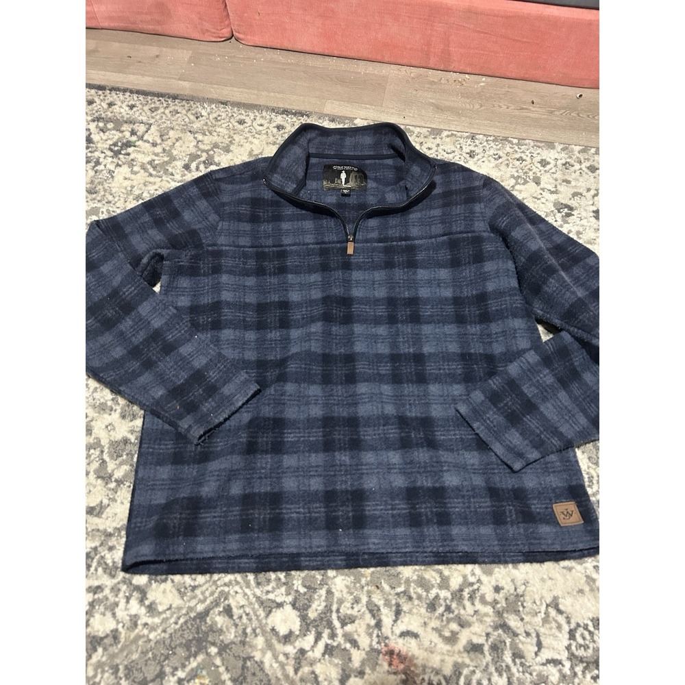 John Wayne Sweater Mens L Large Blue Plaid‎ 1/4 Zip Pullover Mock Neck Fleece
